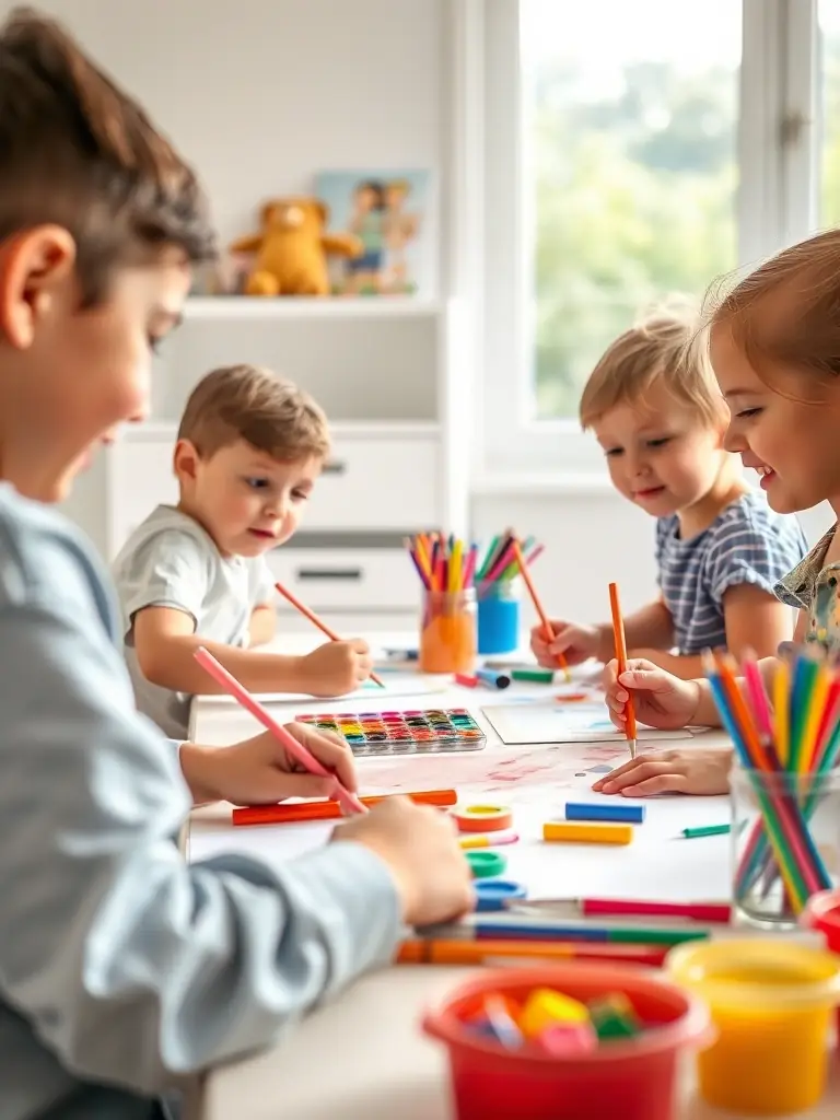 A photograph of children participating in a chestnut-themed arts and crafts workshop at MAISON DE LA CHATAIGNE, showcasing their creativity and engagement.