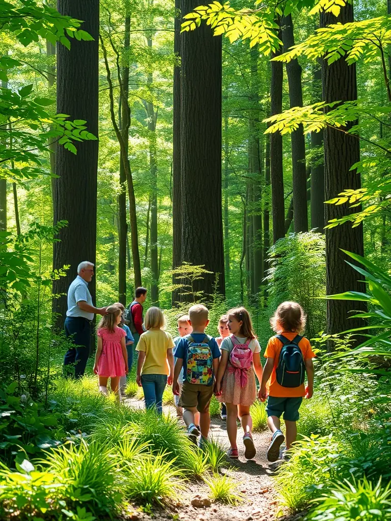A photograph of a guided tour at MAISON DE LA CHATAIGNE, with a group of people listening attentively to the guide as they learn about chestnut cultivation.